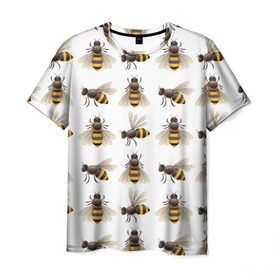 Мужская футболка 3D с принтом Пчелы в Курске, 100% полиэфир | прямой крой, круглый вырез горловины, длина до линии бедер | белый | желтый | крылья | мед | черный