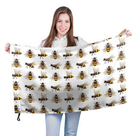 Флаг 3D с принтом Пчелы в Курске, 100% полиэстер | плотность ткани — 95 г/м2, размер — 67 х 109 см. Принт наносится с одной стороны | белый | желтый | крылья | мед | черный