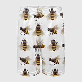 Детские спортивные шорты 3D с принтом Пчелы в Курске,  100% полиэстер
 | пояс оформлен широкой мягкой резинкой, ткань тянется
 | белый | желтый | крылья | мед | черный