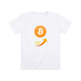 Детская футболка хлопок с принтом биткоин вверх в Курске, 100% хлопок | круглый вырез горловины, полуприлегающий силуэт, длина до линии бедер | bitcon | dogecoin | ethereum | биткоин | догикоин | криптовалюта | майнер | майнинг | эфир | эфириум