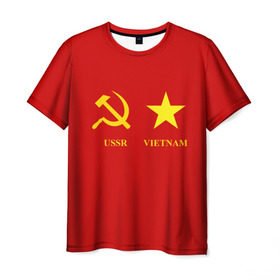 Мужская футболка 3D с принтом СССР и Вьетнам в Курске, 100% полиэфир | прямой крой, круглый вырез горловины, длина до линии бедер | братство | вьетнам | герб | дружба | россия | русь | рф | ссср | флаг