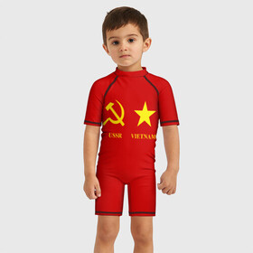 Детский купальный костюм 3D с принтом СССР и Вьетнам в Курске, Полиэстер 85%, Спандекс 15% | застежка на молнии на спине | братство | вьетнам | герб | дружба | россия | русь | рф | ссср | флаг