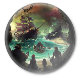 Значок с принтом Sea of thieves в Курске,  металл | круглая форма, металлическая застежка в виде булавки | mmo | море | пират | пираты | сокровища | сокровище
