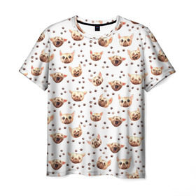Мужская футболка 3D с принтом Собаки Паттерн в Курске, 100% полиэфир | прямой крой, круглый вырез горловины, длина до линии бедер | Тематика изображения на принте: акварель | лапа | лапки | мопс | пес | псы | след | собакен | чихуа