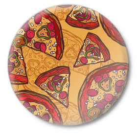 Значок с принтом Пицца в Курске,  металл | круглая форма, металлическая застежка в виде булавки | Тематика изображения на принте: pattern | pizza | еда | пицца | узор
