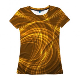 Женская футболка 3D с принтом Золотые вихри в Курске, 100% полиэфир ( синтетическое хлопкоподобное полотно) | прямой крой, круглый вырез горловины, длина до линии бедер | gold | абстракция | вихрь | золото | золотой | текстура | узор