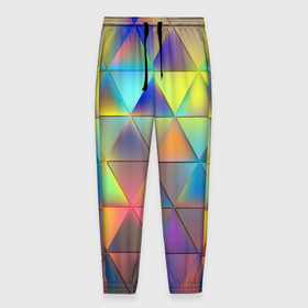 Мужские брюки 3D с принтом Разноцветные треугольники в Курске, 100% полиэстер | манжеты по низу, эластичный пояс регулируется шнурком, по бокам два кармана без застежек, внутренняя часть кармана из мелкой сетки | 
