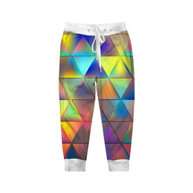 Детские брюки 3D с принтом Разноцветные треугольники в Курске, 100% полиэстер | манжеты по низу, эластичный пояс регулируется шнурком, по бокам два кармана без застежек, внутренняя часть кармана из мелкой сетки | 