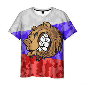 Мужская футболка 3D с принтом Русский Медведь в Курске, 100% полиэфир | прямой крой, круглый вырез горловины, длина до линии бедер | 