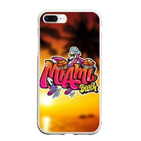 Чехол для iPhone 7Plus/8 Plus матовый с принтом Miami Beach в Курске, Силикон | Область печати: задняя сторона чехла, без боковых панелей | Тематика изображения на принте: закат | майами | пейзаж | пляж | солнце