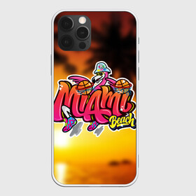Чехол для iPhone 12 Pro с принтом Miami Beach в Курске, силикон | область печати: задняя сторона чехла, без боковых панелей | закат | майами | пейзаж | пляж | солнце