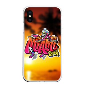 Чехол для iPhone XS Max матовый с принтом Miami Beach в Курске, Силикон | Область печати: задняя сторона чехла, без боковых панелей | Тематика изображения на принте: закат | майами | пейзаж | пляж | солнце