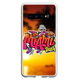 Чехол для Samsung Galaxy S10 с принтом Miami Beach в Курске, Силикон | Область печати: задняя сторона чехла, без боковых панелей | Тематика изображения на принте: закат | майами | пейзаж | пляж | солнце