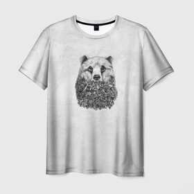 Мужская футболка 3D с принтом Лесной Медведь в Курске, 100% полиэфир | прямой крой, круглый вырез горловины, длина до линии бедер | грибы | деревья | лес | лето | листья | мишка | осень | серый | хвоя | цветы | шишки | ягоды