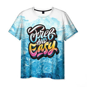 Мужская футболка 3D с принтом Free and Easy в Курске, 100% полиэфир | прямой крой, круглый вырез горловины, длина до линии бедер | beach | miami | граффити | желтый | закат | краски | лед | майами | надписи | панама | пляж | розовый | солнце | фламинго | яркие