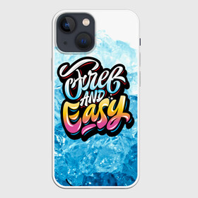 Чехол для iPhone 13 mini с принтом Free and Easy в Курске,  |  | Тематика изображения на принте: beach | miami | граффити | желтый | закат | краски | лед | майами | надписи | панама | пляж | розовый | солнце | фламинго | яркие