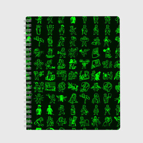 Тетрадь с принтом Персонажи Fallout в Курске, 100% бумага | 48 листов, плотность листов — 60 г/м2, плотность картонной обложки — 250 г/м2. Листы скреплены сбоку удобной пружинной спиралью. Уголки страниц и обложки скругленные. Цвет линий — светло-серый
 | Тематика изображения на принте: fallout | паттерн | стикеры | фалаут | фоллаут