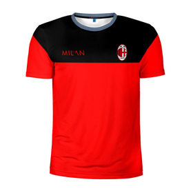Мужская футболка 3D спортивная с принтом AC Milan - Red & Black в Курске, 100% полиэстер с улучшенными характеристиками | приталенный силуэт, круглая горловина, широкие плечи, сужается к линии бедра | Тематика изображения на принте: 