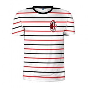 Мужская футболка 3D спортивная с принтом AC Milan - Stripe white в Курске, 100% полиэстер с улучшенными характеристиками | приталенный силуэт, круглая горловина, широкие плечи, сужается к линии бедра | Тематика изображения на принте: ac | fc | football | milan | милан | футбол