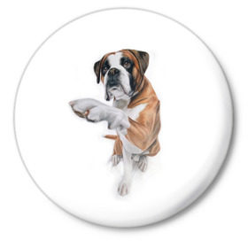 Значок с принтом Боксер в Курске,  металл | круглая форма, металлическая застежка в виде булавки | Тематика изображения на принте: боксер | друг | дружба | животное | пес | собака