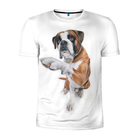 Мужская футболка 3D спортивная с принтом Боксер в Курске, 100% полиэстер с улучшенными характеристиками | приталенный силуэт, круглая горловина, широкие плечи, сужается к линии бедра | боксер | друг | дружба | животное | пес | собака