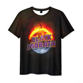 Мужская футболка 3D с принтом Black Sabbath земля в огне в Курске, 100% полиэфир | прямой крой, круглый вырез горловины, длина до линии бедер | Тематика изображения на принте: black sabbath | группа | метал | надпись | оззи | осборн | хард рок | хеви метал