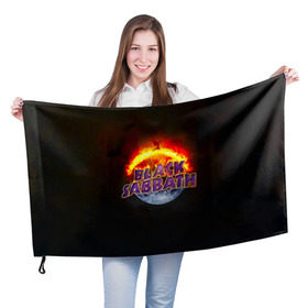 Флаг 3D с принтом Black Sabbath земля в огне в Курске, 100% полиэстер | плотность ткани — 95 г/м2, размер — 67 х 109 см. Принт наносится с одной стороны | Тематика изображения на принте: black sabbath | группа | метал | надпись | оззи | осборн | хард рок | хеви метал