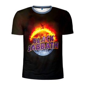 Мужская футболка 3D спортивная с принтом Black Sabbath земля в огне в Курске, 100% полиэстер с улучшенными характеристиками | приталенный силуэт, круглая горловина, широкие плечи, сужается к линии бедра | black sabbath | группа | метал | надпись | оззи | осборн | хард рок | хеви метал