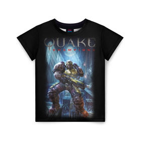 Детская футболка 3D с принтом Quake champions в Курске, 100% гипоаллергенный полиэфир | прямой крой, круглый вырез горловины, длина до линии бедер, чуть спущенное плечо, ткань немного тянется | Тематика изображения на принте: quake