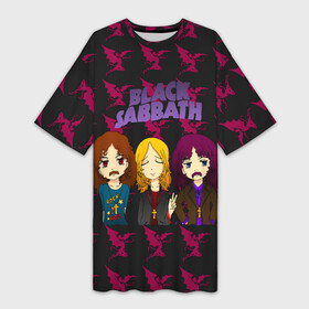 Платье-футболка 3D с принтом Группа Black Sabbath в Курске,  |  | black sabbath | ozzy osbourne | ангелы | билл уорд | гизер батлер | группа | копыта | метал | музыка | надпись | оззи | осборн | песни | рога | рок | тони айомми | хард рок | хеви метал | черти
