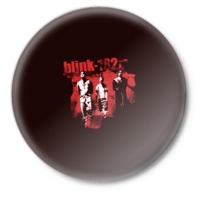 Значок с принтом Группа Blink-182 в Курске,  металл | круглая форма, металлическая застежка в виде булавки | blink | альтернативный рок | блинк | группа | красный | марк хоппус | музыка | мэтт скиба | надпись | панк | панк рок | песни | поп панк | рок | скейт панк | трэвис баркер