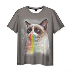 Мужская футболка 3D с принтом Grumpy Cat в Курске, 100% полиэфир | прямой крой, круглый вырез горловины, длина до линии бедер | animal | cat | grumpy cat | животное | кот | котенок | кошка | радуга