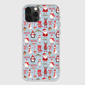 Чехол для iPhone 12 Pro с принтом Рождественская Милота в Курске, силикон | область печати: задняя сторона чехла, без боковых панелей | Тематика изображения на принте: дед мороз | заяц | колокольчик | лиса | лисичка | медведь | олень | омела | пингвин | санта клаус