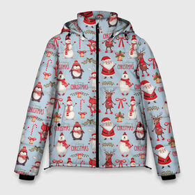 Мужская зимняя куртка 3D с принтом Рождественская Милота в Курске, верх — 100% полиэстер; подкладка — 100% полиэстер; утеплитель — 100% полиэстер | длина ниже бедра, свободный силуэт Оверсайз. Есть воротник-стойка, отстегивающийся капюшон и ветрозащитная планка. 

Боковые карманы с листочкой на кнопках и внутренний карман на молнии. | дед мороз | заяц | колокольчик | лиса | лисичка | медведь | олень | омела | пингвин | санта клаус