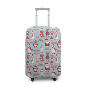 Чехол для чемодана 3D с принтом Рождественская Милота в Курске, 86% полиэфир, 14% спандекс | двустороннее нанесение принта, прорези для ручек и колес | дед мороз | заяц | колокольчик | лиса | лисичка | медведь | олень | омела | пингвин | санта клаус