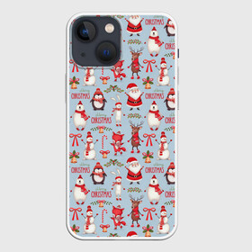 Чехол для iPhone 13 mini с принтом Рождественская Милота в Курске,  |  | Тематика изображения на принте: дед мороз | заяц | колокольчик | лиса | лисичка | медведь | олень | омела | пингвин | санта клаус