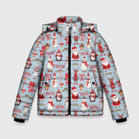Зимняя куртка для мальчиков 3D с принтом Рождественская Милота в Курске, ткань верха — 100% полиэстер; подклад — 100% полиэстер, утеплитель — 100% полиэстер | длина ниже бедра, удлиненная спинка, воротник стойка и отстегивающийся капюшон. Есть боковые карманы с листочкой на кнопках, утяжки по низу изделия и внутренний карман на молнии. 

Предусмотрены светоотражающий принт на спинке, радужный светоотражающий элемент на пуллере молнии и на резинке для утяжки | Тематика изображения на принте: дед мороз | заяц | колокольчик | лиса | лисичка | медведь | олень | омела | пингвин | санта клаус