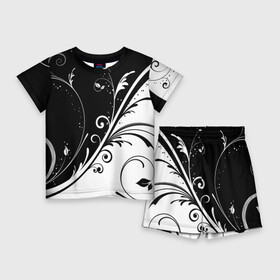 Детский костюм с шортами 3D с принтом Цветочный узор Black  White в Курске,  |  | Тематика изображения на принте: абстракция | белый | инь янь | модные | прикольные картинки | природа | растения | тренды | узоры | цветы | черный