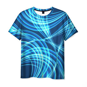 Мужская футболка 3D с принтом Синие вихри в Курске, 100% полиэфир | прямой крой, круглый вырез горловины, длина до линии бедер | Тематика изображения на принте: абстракция | вихрь | синий | текстура