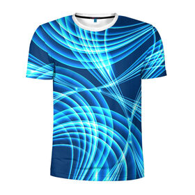 Мужская футболка 3D спортивная с принтом Синие вихри в Курске, 100% полиэстер с улучшенными характеристиками | приталенный силуэт, круглая горловина, широкие плечи, сужается к линии бедра | абстракция | вихрь | синий | текстура