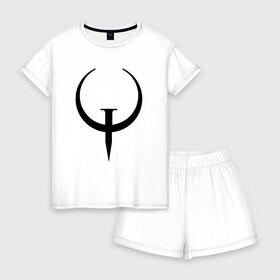 Женская пижама с шортиками хлопок с принтом Quake champions в Курске, 100% хлопок | футболка прямого кроя, шорты свободные с широкой мягкой резинкой | arena | champions | quakecon | квейк | квэйк | чемпионы | шутер