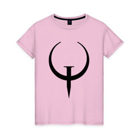 Женская футболка хлопок с принтом Quake champions в Курске, 100% хлопок | прямой крой, круглый вырез горловины, длина до линии бедер, слегка спущенное плечо | arena | champions | quakecon | квейк | квэйк | чемпионы | шутер