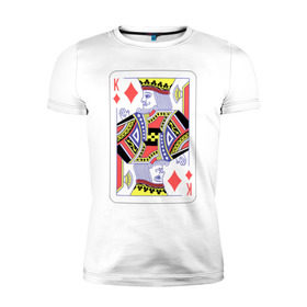 Мужская футболка премиум с принтом Король буби в Курске, 92% хлопок, 8% лайкра | приталенный силуэт, круглый вырез ворота, длина до линии бедра, короткий рукав | азарт | атласная | бубей | бубны | карты | колода | масть