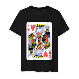 Мужская футболка хлопок с принтом Король черви в Курске, 100% хлопок | прямой крой, круглый вырез горловины, длина до линии бедер, слегка спущенное плечо. | азарт | атласная | карты | колода | масть | покер | червей | черви