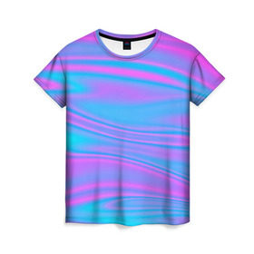 Женская футболка 3D с принтом Глянцевые линии в Курске, 100% полиэфир ( синтетическое хлопкоподобное полотно) | прямой крой, круглый вырез горловины, длина до линии бедер | color | paint | абстракция | абстракция красок | краска | разводы | разводы красок | цветные краски | яркие краски