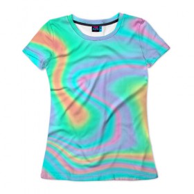 Женская футболка 3D с принтом Светлые узоры в Курске, 100% полиэфир ( синтетическое хлопкоподобное полотно) | прямой крой, круглый вырез горловины, длина до линии бедер | color | paint | абстракция | абстракция красок | краска | разводы | разводы красок | цветные краски | яркие краски