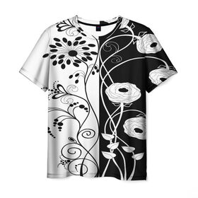 Мужская футболка 3D с принтом Мак в Курске, 100% полиэфир | прямой крой, круглый вырез горловины, длина до линии бедер | blossom | flower | garden stuff | green stuff | бабочки | узор | цветочный орнамент | цветы | цеточный узор