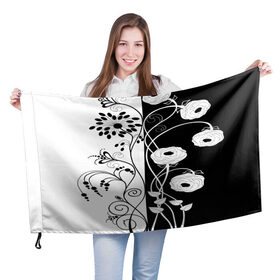 Флаг 3D с принтом Мак в Курске, 100% полиэстер | плотность ткани — 95 г/м2, размер — 67 х 109 см. Принт наносится с одной стороны | blossom | flower | garden stuff | green stuff | бабочки | узор | цветочный орнамент | цветы | цеточный узор