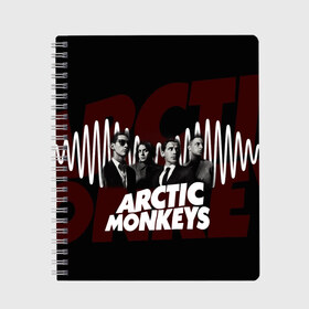 Тетрадь с принтом Группа Arctic Monkeys в Курске, 100% бумага | 48 листов, плотность листов — 60 г/м2, плотность картонной обложки — 250 г/м2. Листы скреплены сбоку удобной пружинной спиралью. Уголки страниц и обложки скругленные. Цвет линий — светло-серый
 | алекс тёрнер | арктик | арктические мартышки | гаражный | группа | дж ейми кук | инди рок | манкис | музыка | мэтт хелдер | ник о мэлли | обезьяна | постпанк ривайвл | психоделический | рок