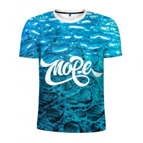 Мужская футболка 3D спортивная с принтом Море в Курске, 100% полиэстер с улучшенными характеристиками | приталенный силуэт, круглая горловина, широкие плечи, сужается к линии бедра | water | белый | вода | глубина | капли | море | надписи | прикольные надписи | синий | текстуры | цвет